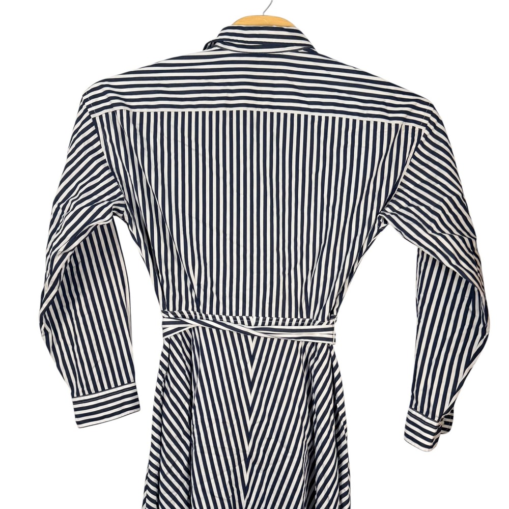 Polo Ralph Lauren Shirt Dress Womens 16 Navy White Stripe Poplin Belted Midi - Picture 4 of 10